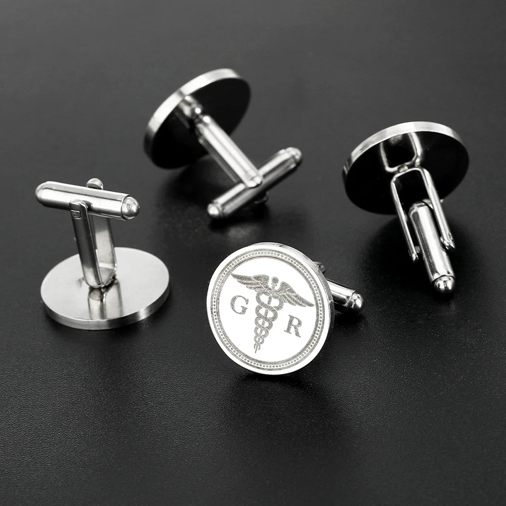 Asclepius Caduceus Masonic Legal Balance Symbol Pattern Mens Stainless Steel Cufflinks