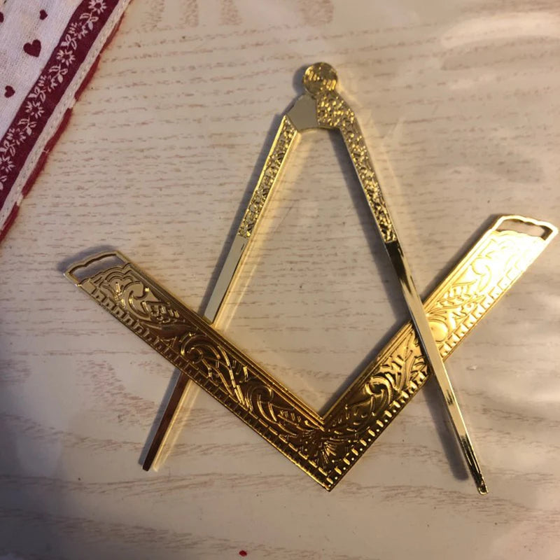 TC 2 Pcs/Set Compass and Square Masonic Etiquette Main Beautiful Lodge Tools in Gold/Silver Finely Gilt Metal Masonic Work Tools