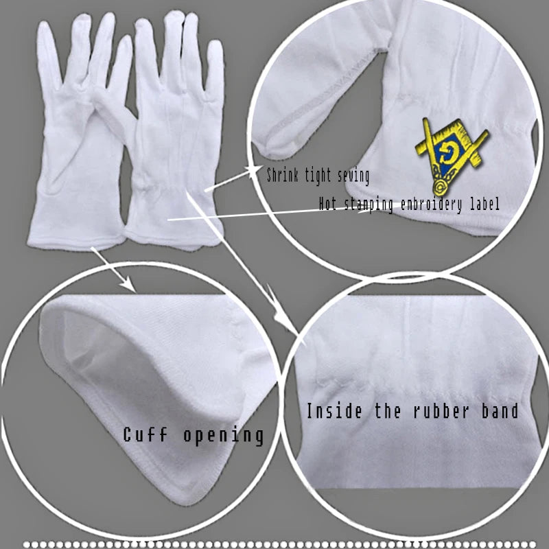 masonic regalia/Masonic Cotton Glove with Blue Embroidered Square & Compass Logo