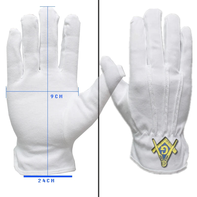 masonic regalia/Masonic Cotton Glove with Blue Embroidered Square & Compass Logo
