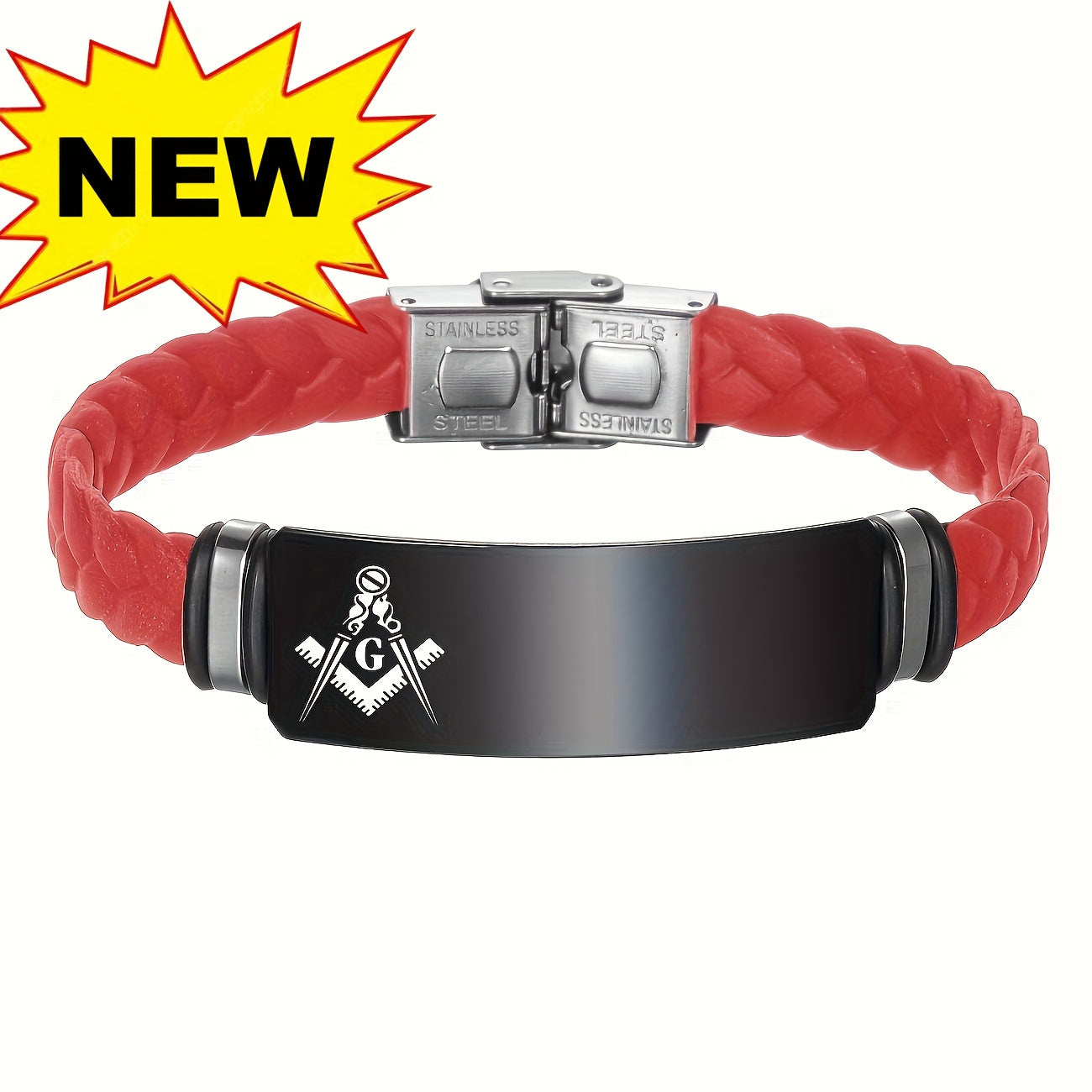 Custom Engraved Masonic Bracelet, Personalized Freemason Braided Silicone Wristband, Mason Symbol Jewelry for Men & Women, Casual Style, Silica Gel Material, Ideal for Valentine's, Mother'S & Father'S Day Gifts