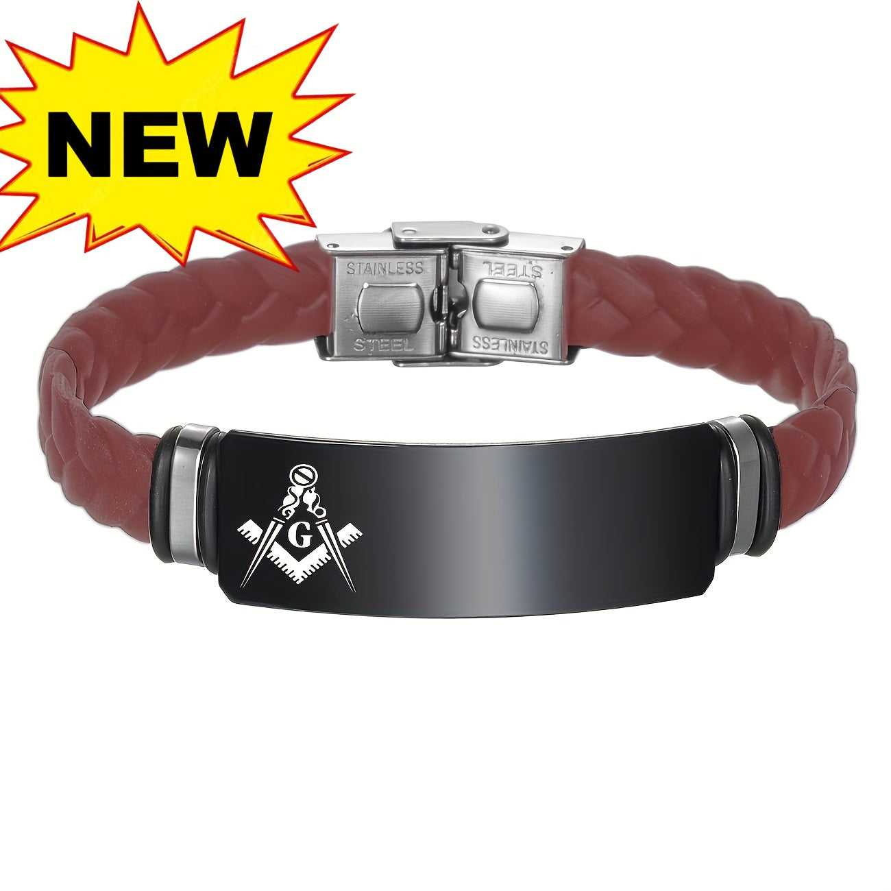 Custom Engraved Masonic Bracelet, Personalized Freemason Braided Silicone Wristband, Mason Symbol Jewelry for Men & Women, Casual Style, Silica Gel Material, Ideal for Valentine's, Mother'S & Father'S Day Gifts