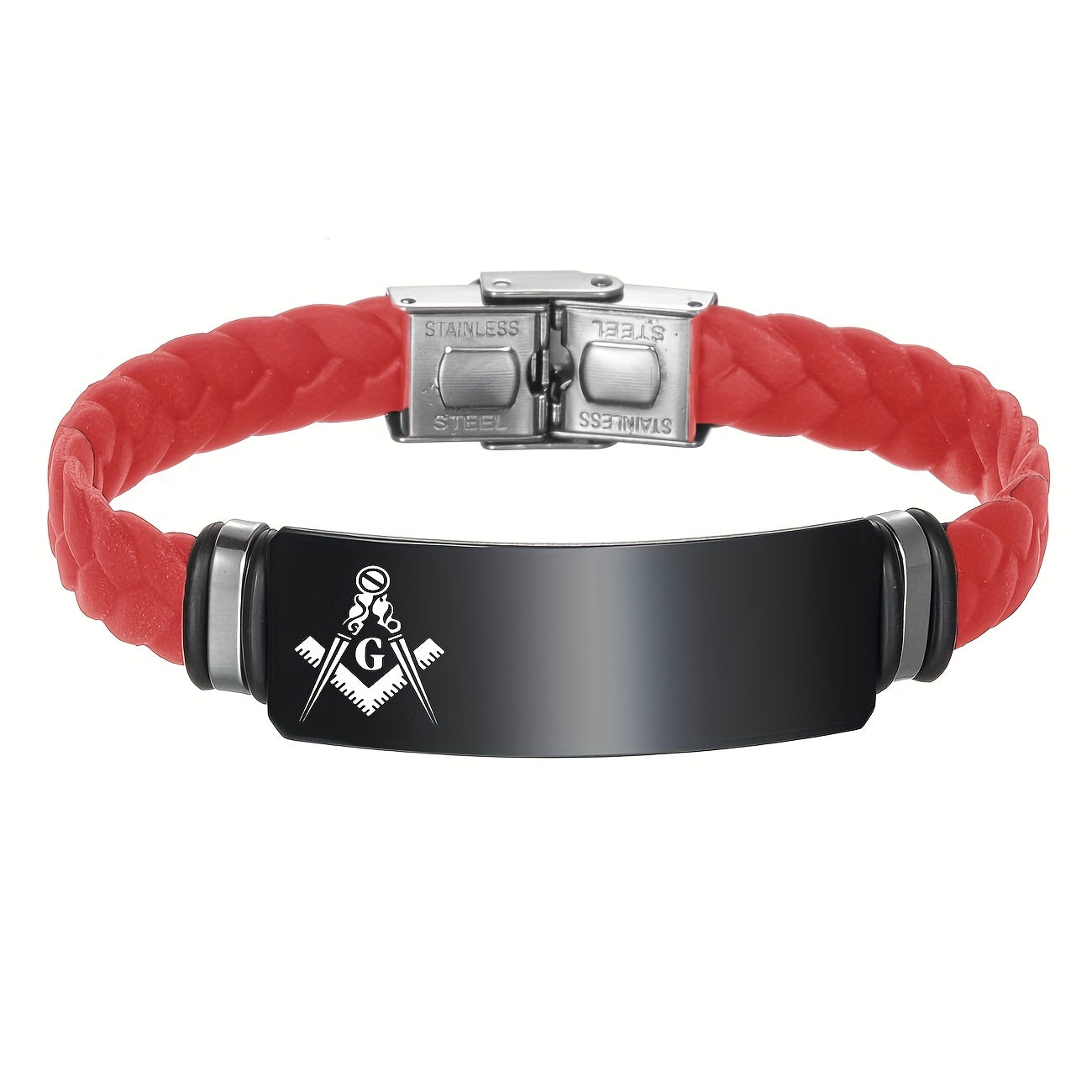 Custom Engraved Masonic Bracelet, Personalized Freemason Braided Silicone Wristband, Mason Symbol Jewelry for Men & Women, Casual Style, Silica Gel Material, Ideal for Valentine's, Mother'S & Father'S Day Gifts