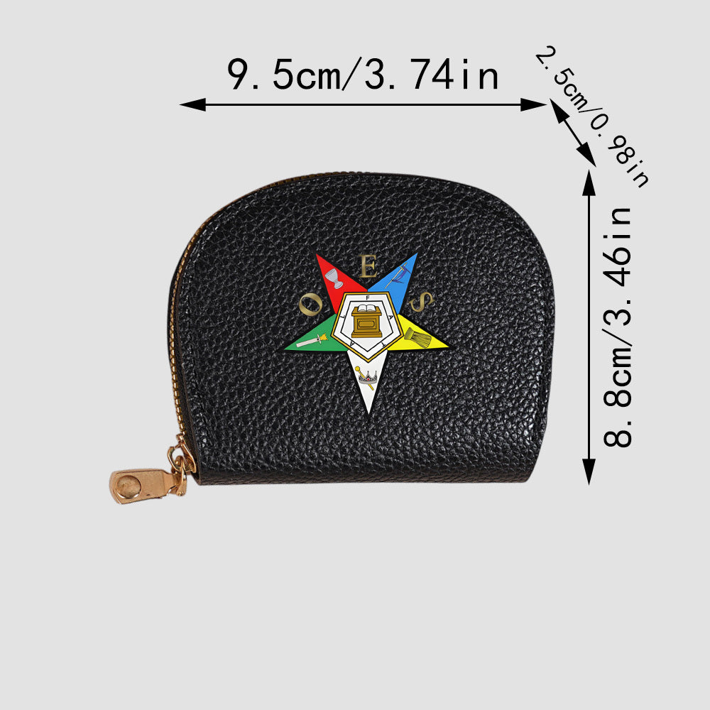 1pc Order of the Eastern Star (OES) Emblem Wallet - Golden-Tone Star & OES Logo Print Coin Purse & Cash Holder, Zippered Compact Wallet for Freemasonry Members, Durable Black Design for Everyday Use & Lodge Events