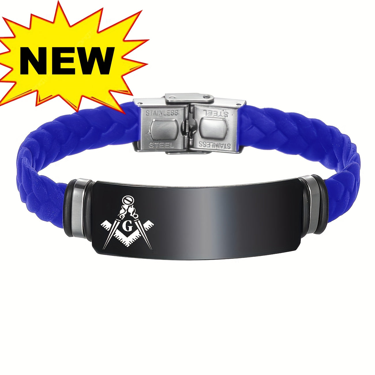 Custom Engraved Masonic Bracelet, Personalized Freemason Braided Silicone Wristband, Mason Symbol Jewelry for Men & Women, Casual Style, Silica Gel Material, Ideal for Valentine's, Mother'S & Father'S Day Gifts