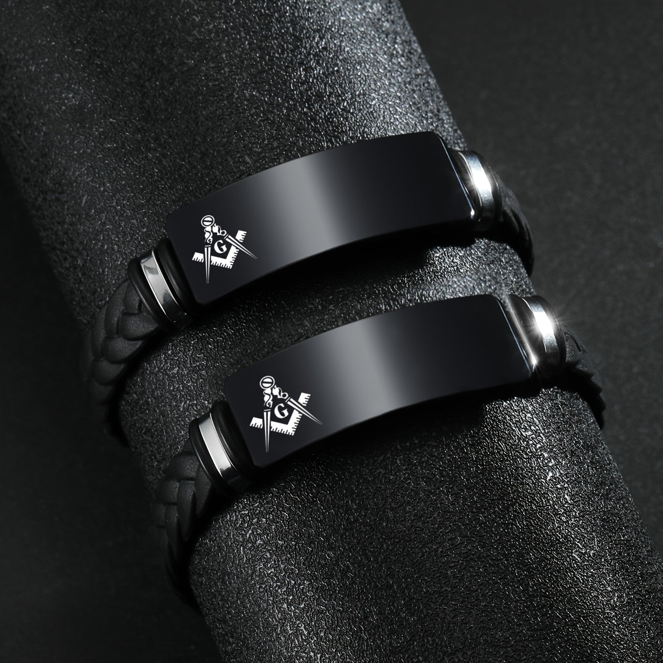 Custom Engraved Masonic Bracelet, Personalized Freemason Braided Silicone Wristband, Mason Symbol Jewelry for Men & Women, Casual Style, Silica Gel Material, Ideal for Valentine's, Mother'S & Father'S Day Gifts