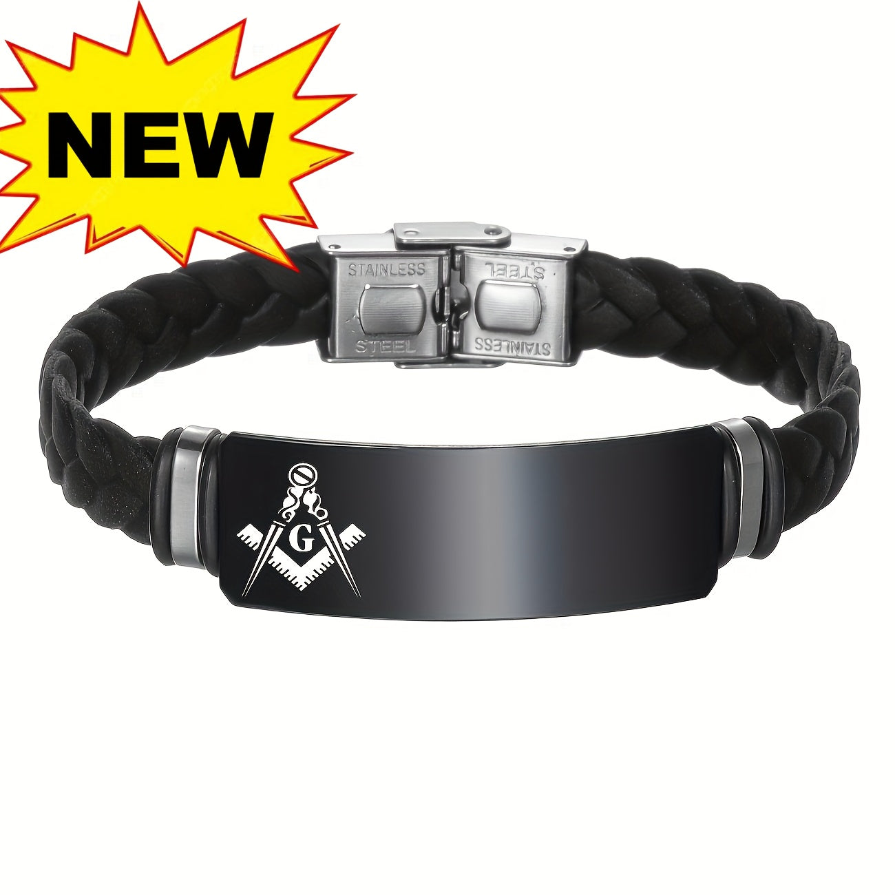 Custom Engraved Masonic Bracelet, Personalized Freemason Braided Silicone Wristband, Mason Symbol Jewelry for Men & Women, Casual Style, Silica Gel Material, Ideal for Valentine's, Mother'S & Father'S Day Gifts